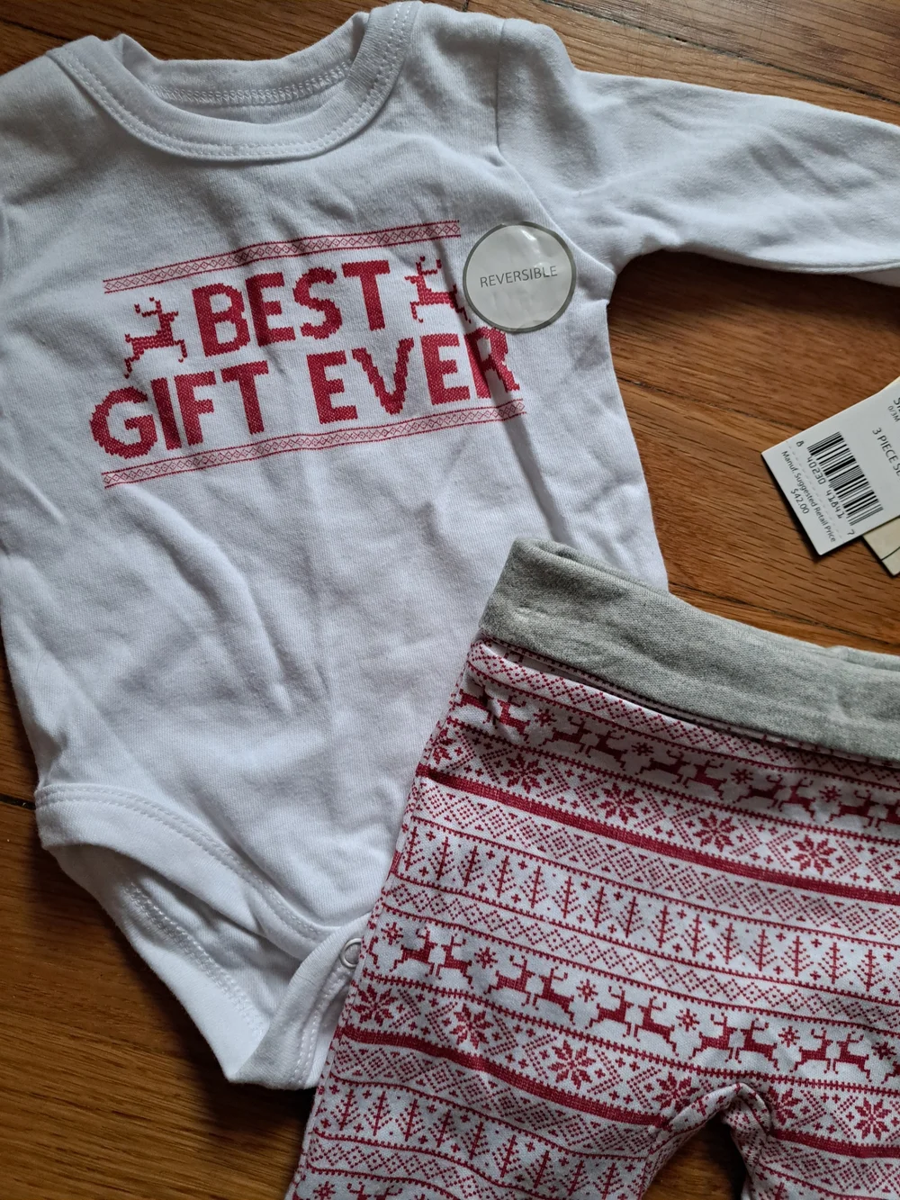 Baby Holiday Bodysuit & Fair Isle Pants Set - White & Red